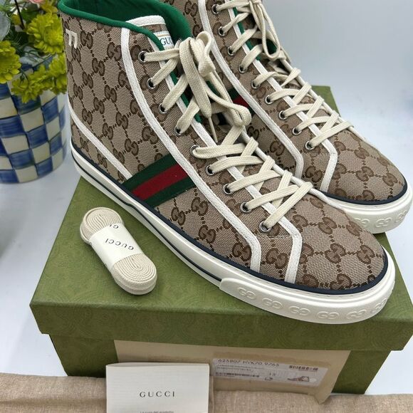 Men's Gucci tennis 1977 high top sneakers size 13 made in Italy - Picture 4 of 10